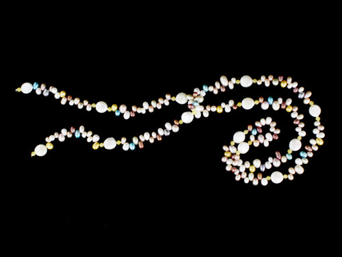 Vintage Honora Multi Color Lustrous Pearl Yellow Jade Sautoir Necklace 40"