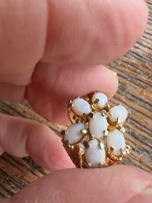 Vintage 18KT HTE Australian  ct Oval Opal Cluster Cocktail Statement Ring  7