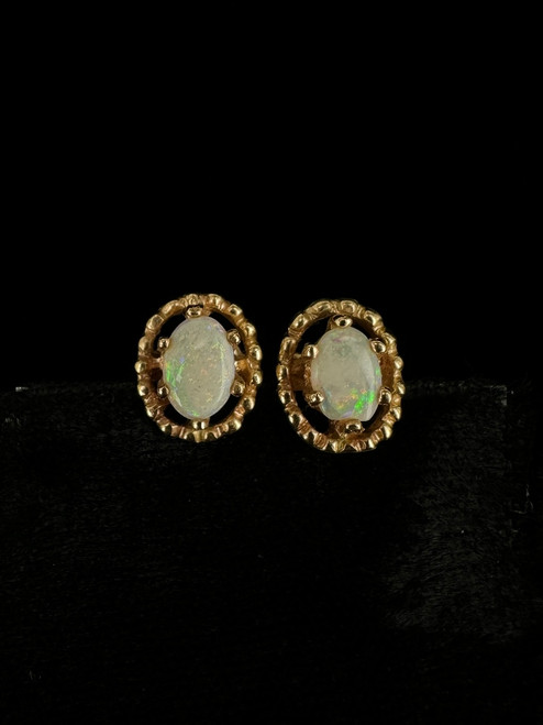 Vintage MCM 14k Gold Oval Opal Stud Post Back Earrings