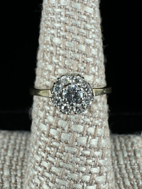 Antique 1930’s Art Deco 14k Gold Two Tone Diamond Halo Ring Sz 7