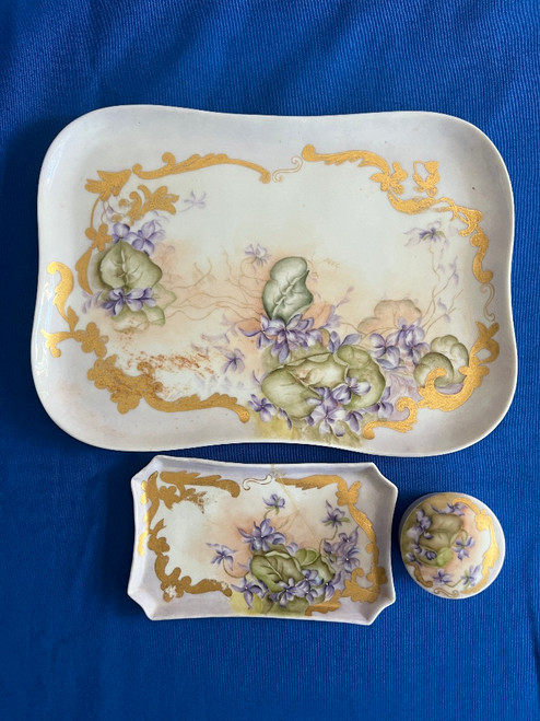Antique William Guerin & Co. Limoges Hand-Painted Violets Vanity Set – 1898