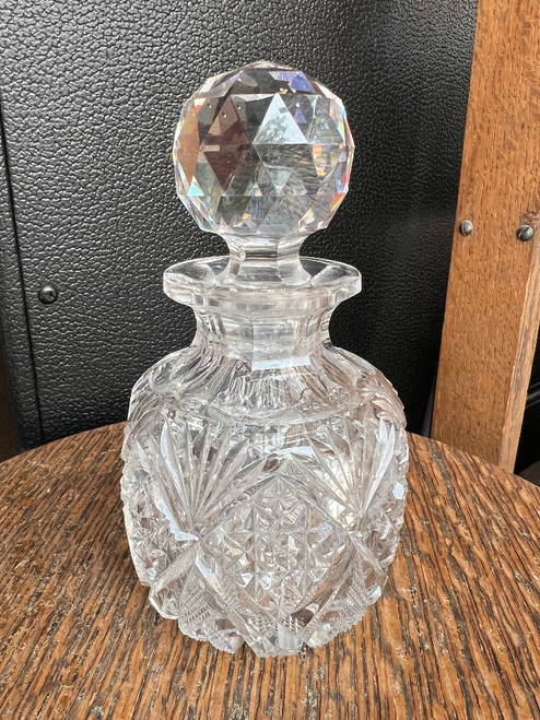 Antique American Brilliant Cut Glass Perfume / Cabinet Bottle ~ 6"H ~ c. 1900's
