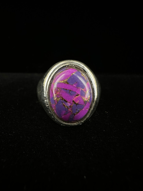 Vintage Sterling Silver Large Oval Purple Mojave Copper Turquoise Ring Sz 11