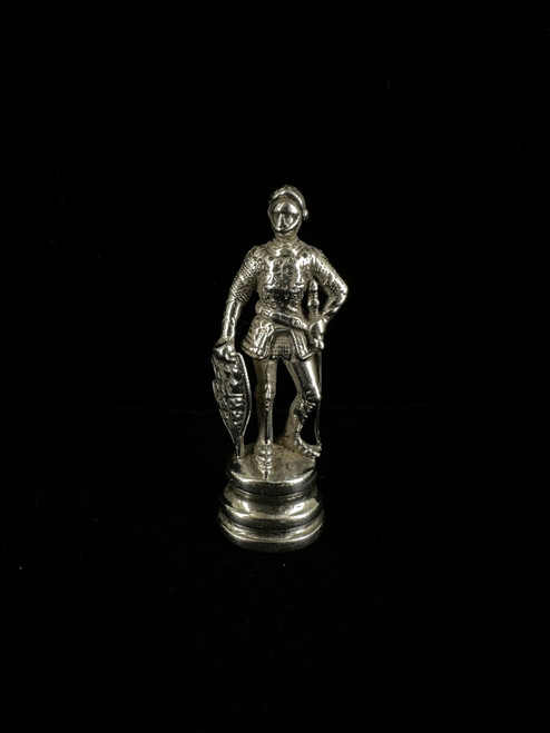 Antique Solid Sterling Silver Knight in Metal Armor Miniature Figurine 1.5”