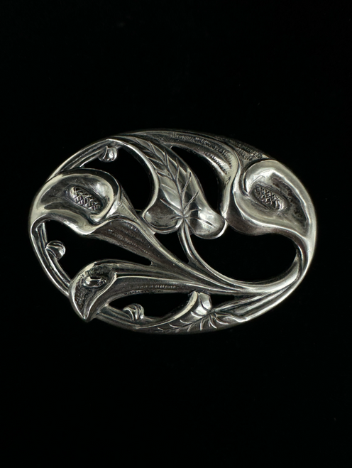 Vintage Sterling Silver Large Oval Calla Lily Brooch/Pin