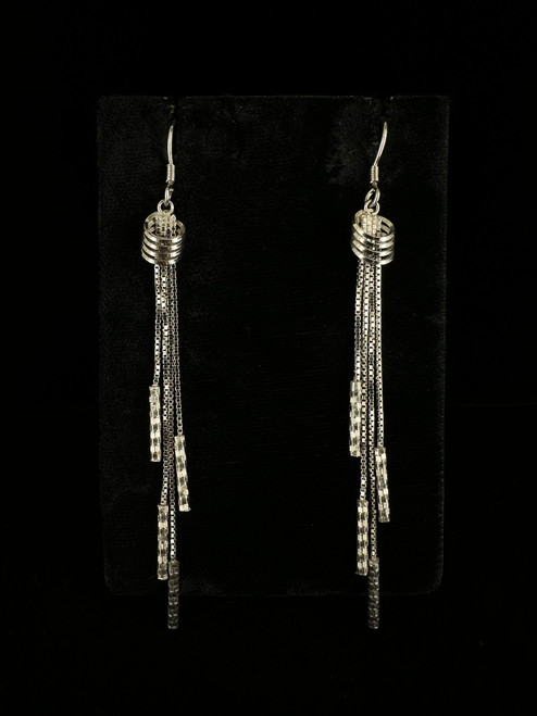 Vintage MCM Sterling Silver Multi Drop Box Chain Dangle/Drop Earrings 3.25”