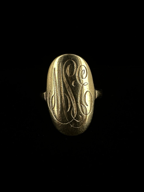 Antique Victorian 14k Gold Long Engraved “MSE” Signet Ring Sz 7