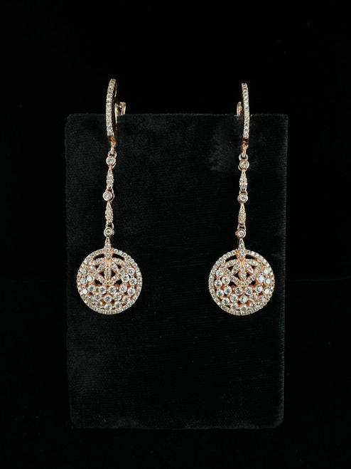 Vintage Sterling Rose Gold Plated CZ Cluster Dangle/Drop French Clip Earrings