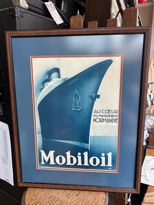 Vintage 1935 Mobiloil Advertising Poster – SS Normandie Ocean Liner - Provenance