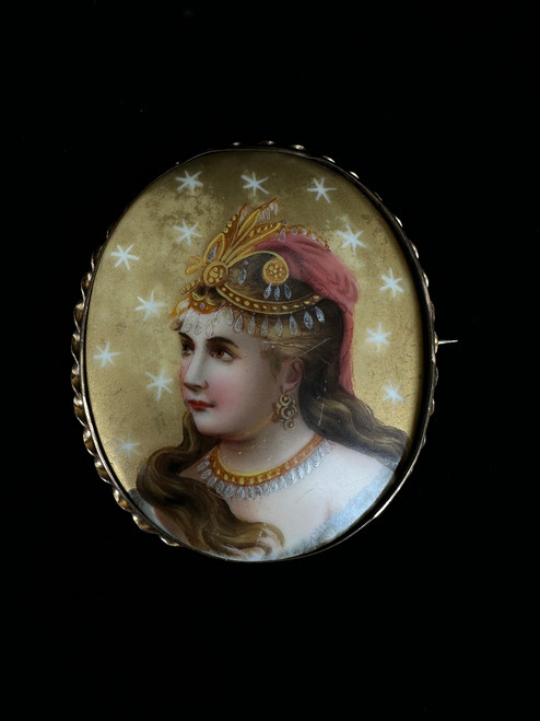 Antique Victorian GF Russian Princess Hand Painted Porcelain Brooch/Pin