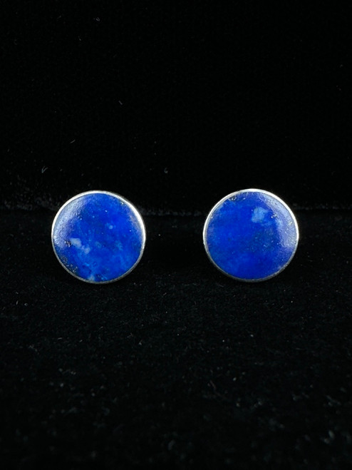 Vintage Sterling Silver Circle Lapis Lazuli Post Back Stud Earrings