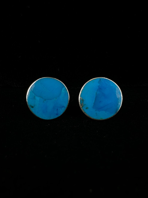Vintage Sterling Silver Circle Turquoise Post Back Stud Earrings