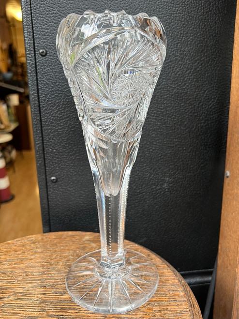 Antique American Brilliant Cut Glass Trumpet Bud Vase – 10 1/8” Tall ABP