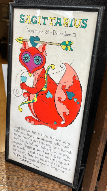 Vtg. 1968 Sagittarius Zodiac Framed Wall Art by Margot Johnson - Astrology - MCM