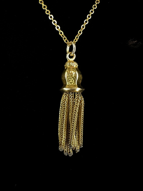 Antique Victorian 14k Yellow Gold Tassel Chain Fob Charm Pendant Necklace 18” Antique Victorian 14k Yellow Gold Tassel Chain Fob Charm Pendant Necklace 18”