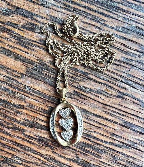 Vintage 14k Gold Plated "I Love You" Charm Pendant Necklace Danbury Mint 17.5”