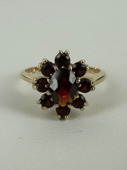 Vintage 10k Gold Bohemian Garnet Oval Halo Ring 6.5