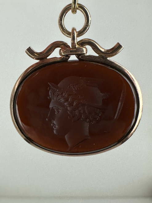 Antique Victorian 10k Gold Mercury Intaglio Carnelian Fob Pendant Necklace 15.5” Antique Victorian 10k Gold Mercury Intaglio Carnelian Fob Pendant Necklace 15.5”