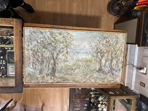 Vintage Gerardo Belfiore “Country Fog” Impasto Landscape Painting 35" x 18 1/2"