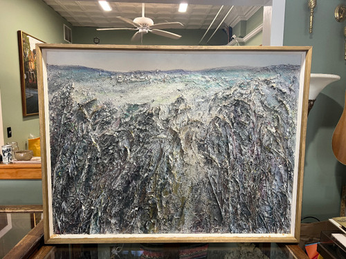 Vintage Gerardo Belfiore “Distant City” Impasto Oil Painting and Mixed Media