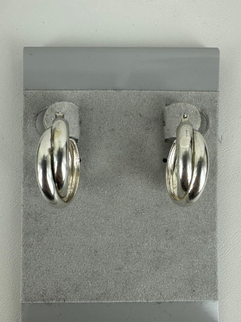 Vintage Sterling Silver Crossing Double Band Hoop Earrings