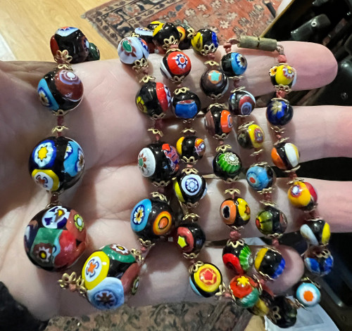 Vintage Millefiori Colorful Murano Glass Graduated Beaded 1940's Necklace 25 ”