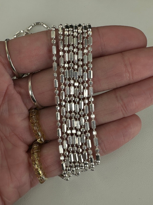 Vintage Sterling Silver Diamond Cut Bar Ball Bead Long Layer Chain Necklace 100”