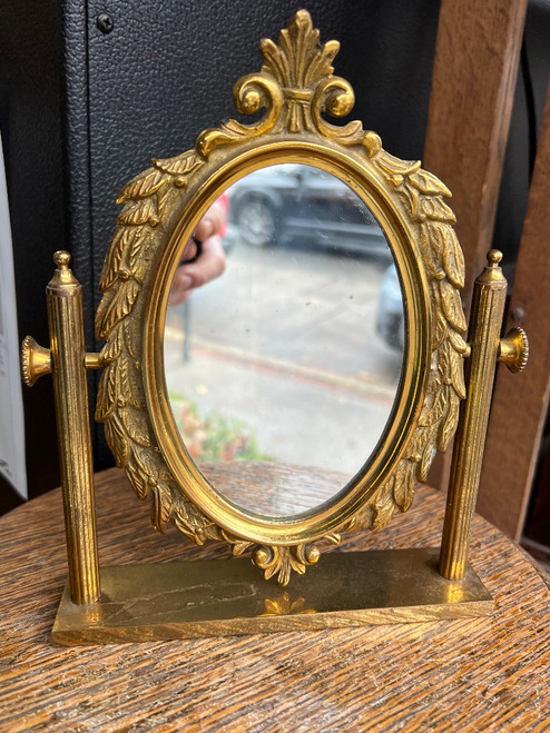 Antique French Brass Vanity Mirror – Neoclassical Style (Tilting, Tabletop)