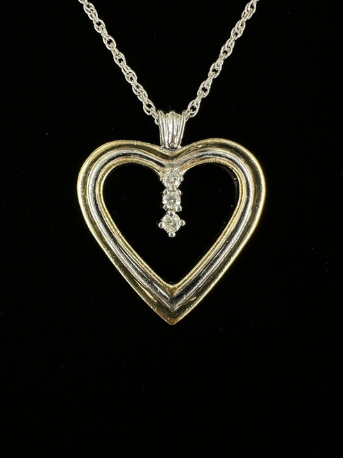 Vintage Sterling Silver GP Diamond Trio Heart Pendant Necklace 22”