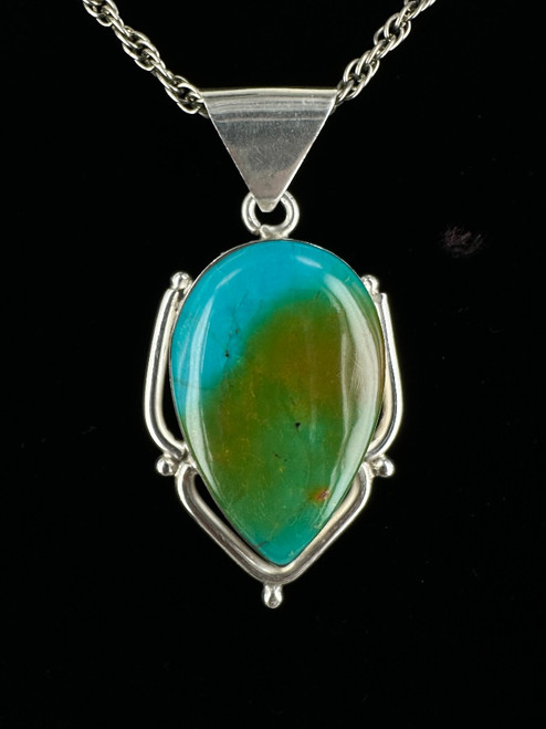 Vintage Sterling Handmade Navajo Green Blue Royston Turquoise Pendant Necklace