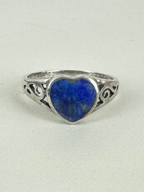 Vintage Sterling Silver Heart Shaped Lapis Lazuli Ring Sz 7
