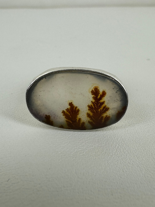 Vintage Sterling Silver Oval Picture Dendritic Agate Ring Sz 7.5