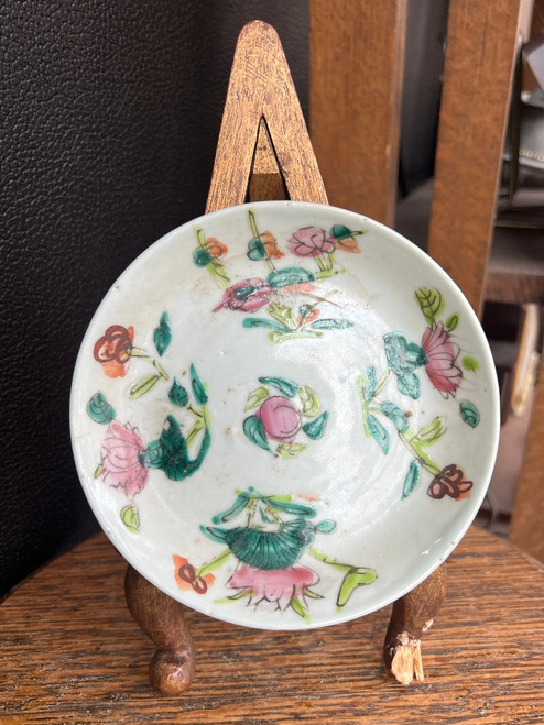 Antique Chinese Porcelain Floral Saucer Plate Famille Rose Hand Painted 5.25"