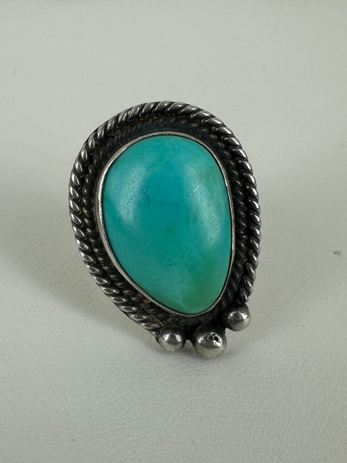 Vintage Sterling Silver Navajo Large Robins Egg Turquoise Handmade Ring Sz 7.5