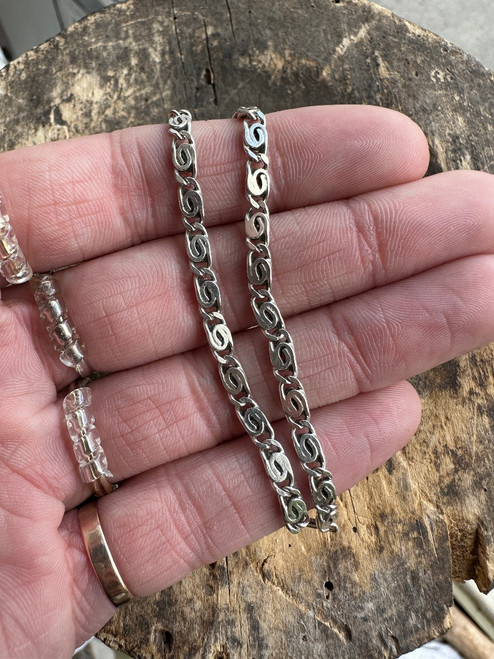 Vintage Sterling Silver Spiral Snail Link Chain Bracelet 8.25”