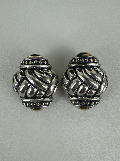 Vintage Sterling Bali Two Tone Modernist Style Clip On Earrings