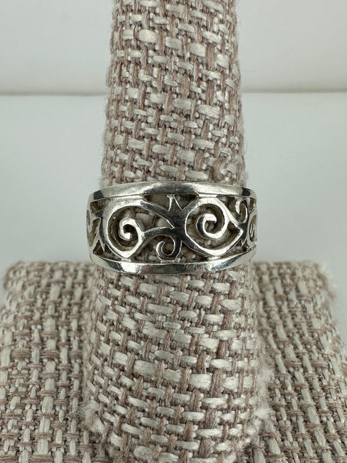 Vintage Art Deco Style Sterling Silver Wide Band Filigree Ring 9