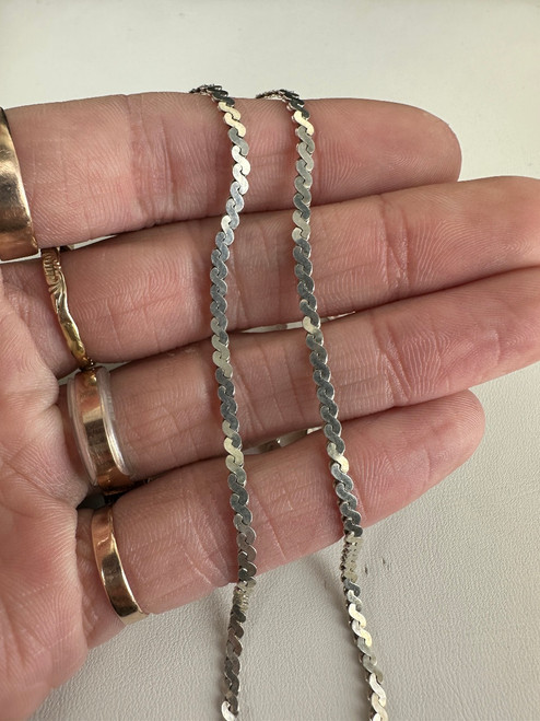 Vintage Sterling Silver 2mm Serpentine Chain Necklace 18”