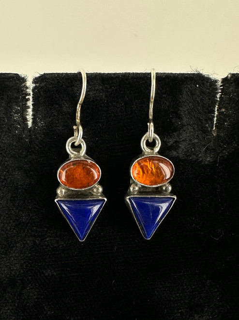 Vintage Sterling Silver Bohemian Lapis Dangle/Drop Earrings