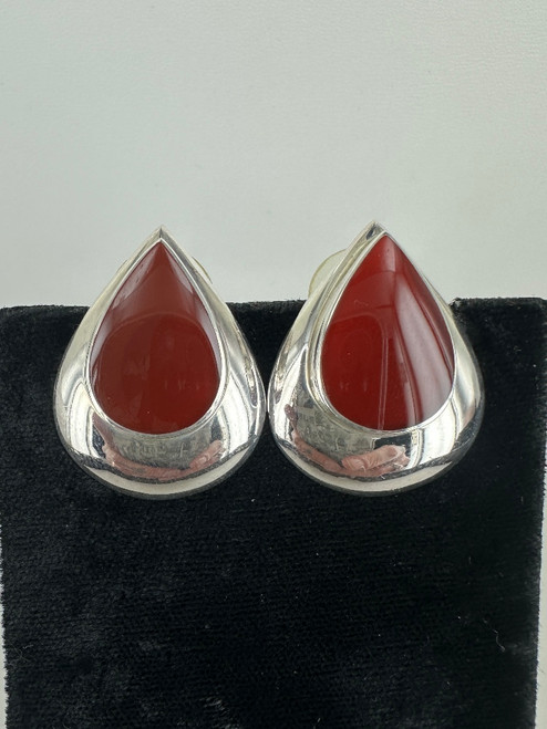 Vintage Sterling Silver Bali Large Teardrop Carnelian Earrings