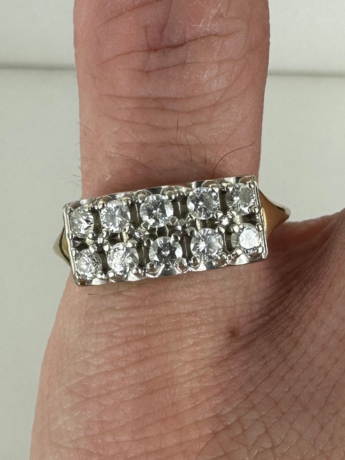 Antique Art Deco 14k Gold Two Tone Diamond Cluster Double Row Ring 6.75