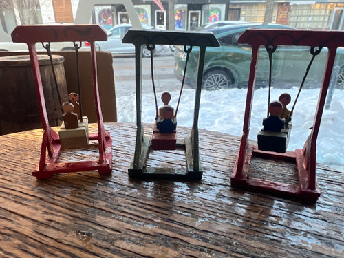 Antique German Erzgebirge Putz Swingset Figurines (Set of 3) Christmas VIllage