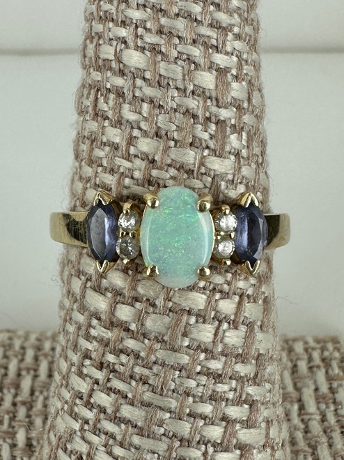 Vintage 14k Gold Opal Tanzanite Diamond Ring 7.5