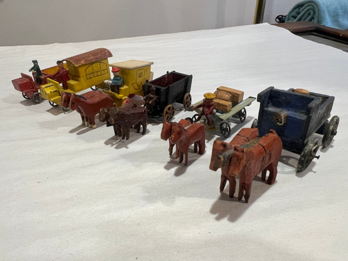 Antique German Putz Wood Horse Stagecoach & Trucks Erzgebirge Christmas Village