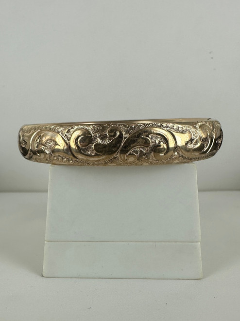 Antique Victorian 12k Gold Filled Floral Engraved Bangle Bracelet 7”