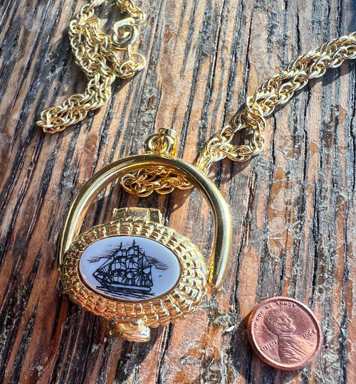 Vintage Nantucket Lightship Basket Necklace Tall Ships Scrimshaw Rare Penny 24"