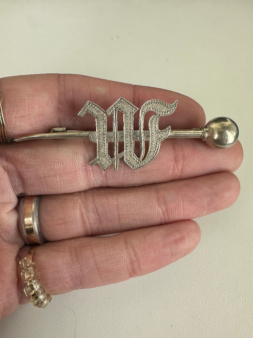 Antique Victorian Scottish Sterling Silver “W” Initial Kilt Brooch/Pin