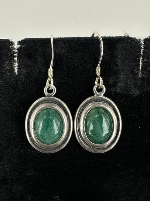 Vintage Sterling Silver Green Aventurine Dangle/Drop Earrings