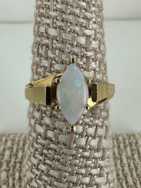 Vintage MCM 14k Gold Marquise Jelly Opal Solitaire Ring 6.25