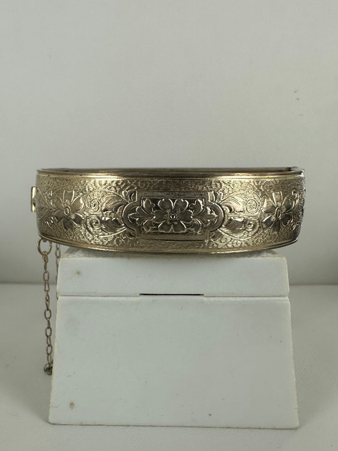 Antique Victorian GF Floral Etched/Engraved/Embossed Bangle Bracelet 6.5”